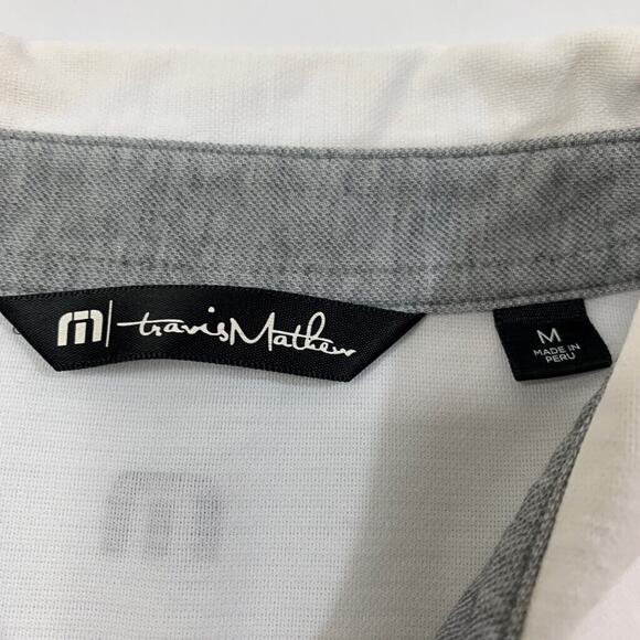 Travis Mathew Polo Shirt Mens M Medium White Surf Slang Stripe Short Sleeve Golf - Picture 4 of 10
